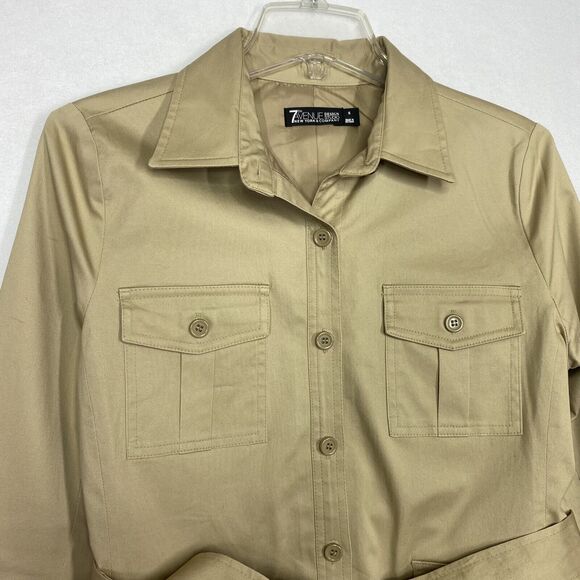 New York & Company Khaki Jacket S Belted Casual Button Front Casual Trendy Work - Picture 3 of 9
